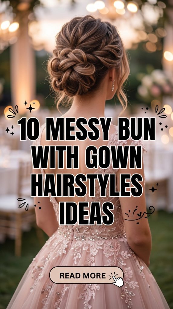 10 Messy Bun with Gown Hairstyles Ideas