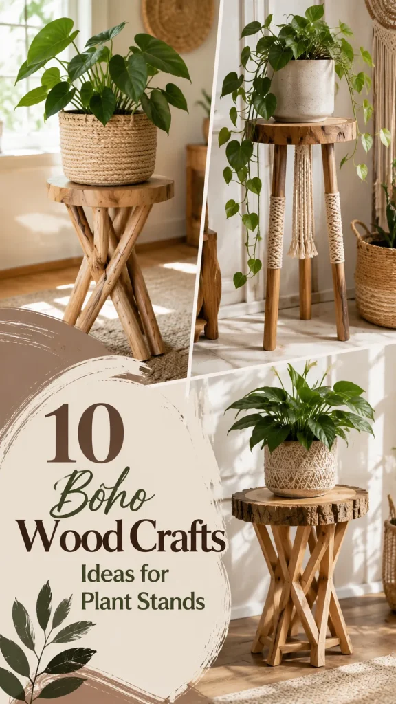 10 Boho Wood Crafts Ideas for Plant Stands